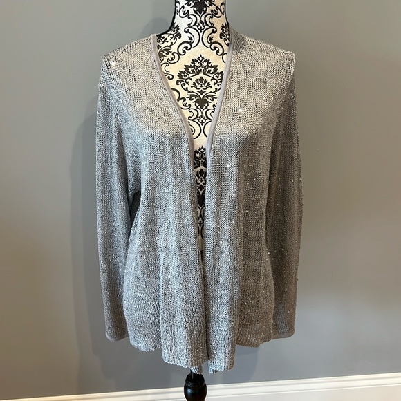 Ellen Tracy, Gray silver sequin sweater - Picture 1 of 5